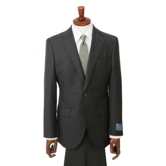 【洋服の青山】ウール100％ スーツ メンズ スリム 春夏秋冬 オールシーズン グレー ストライプ 2ボタン 背抜き サイドベンツ ノータック ストレッチ 動きやすいの画像