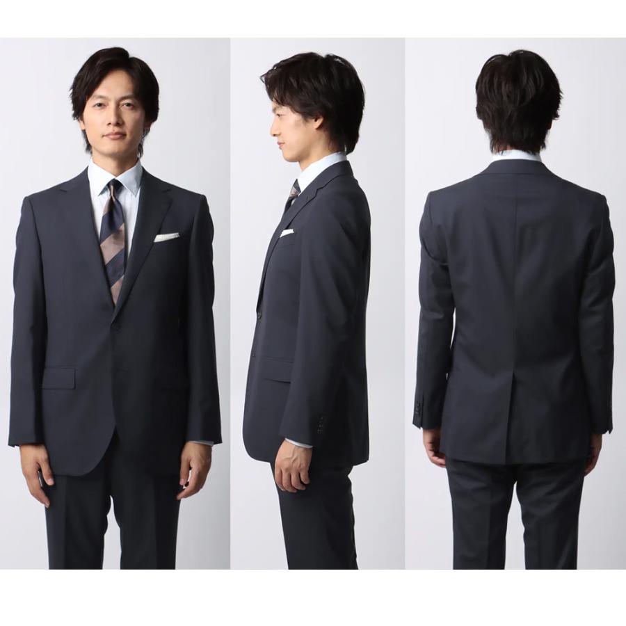 【洋服の青山】ウール100% ツーパンツ スーツ メンズ 春夏 ネイビー 紺 スタイリッシュ スリム ストレッチ 動きやすい 長袖 標準 メンズスーツ ノータックの画像