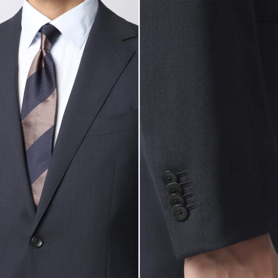 【洋服の青山】ウール100% ツーパンツ スーツ メンズ 春夏 ネイビー 紺 スタイリッシュ スリム ストレッチ 動きやすい 長袖 標準 メンズスーツ ノータックの画像