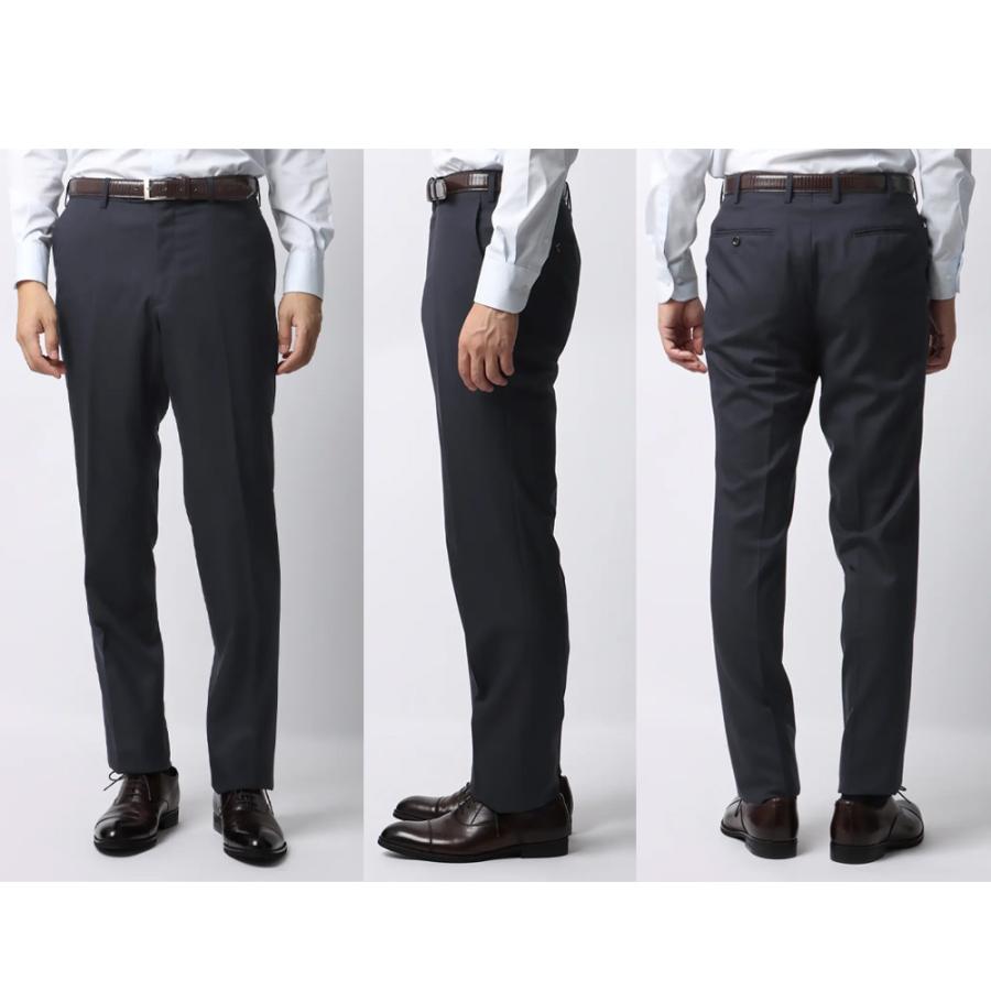 【洋服の青山】ウール100% ツーパンツ スーツ メンズ 春夏 ネイビー 紺 スタイリッシュ スリム ストレッチ 動きやすい 長袖 標準 メンズスーツ ノータックの画像