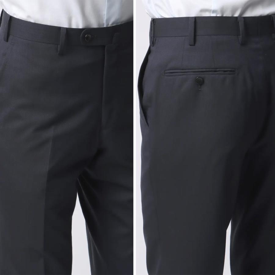 【洋服の青山】ウール100% ツーパンツ スーツ メンズ 春夏 ネイビー 紺 スタイリッシュ スリム ストレッチ 動きやすい 長袖 標準 メンズスーツ ノータックの画像