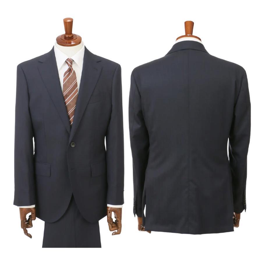【洋服の青山】ウール100% ツーパンツ スーツ メンズ 春夏 ネイビー 紺 スタイリッシュ スリム ストレッチ 動きやすい 長袖 標準 メンズスーツ ノータックの画像