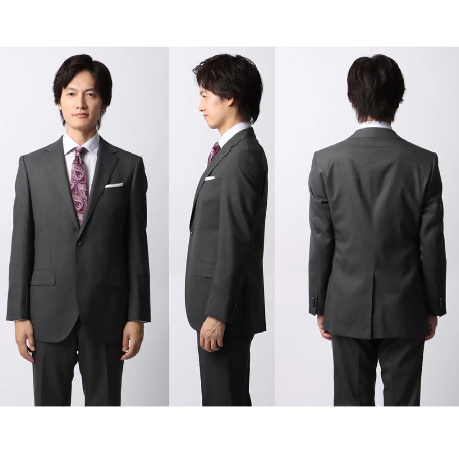 【洋服の青山】ウール100% ツーパンツ スーツ メンズ 春夏 グレー 灰色 スタイリッシュ スリム ストレッチ 動きやすい 長袖 標準 メンズスーツ ノータックの画像