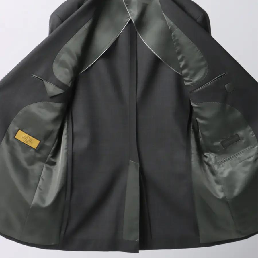 【洋服の青山】ウール100% ツーパンツ スーツ メンズ 春夏 グレー 灰色 スタイリッシュ スリム ストレッチ 動きやすい 長袖 標準 メンズスーツ ノータックの画像