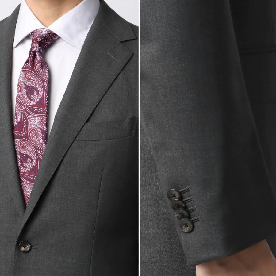 【洋服の青山】ウール100% ツーパンツ スーツ メンズ 春夏 グレー 灰色 スタイリッシュ スリム ストレッチ 動きやすい 長袖 標準 メンズスーツ ノータックの画像