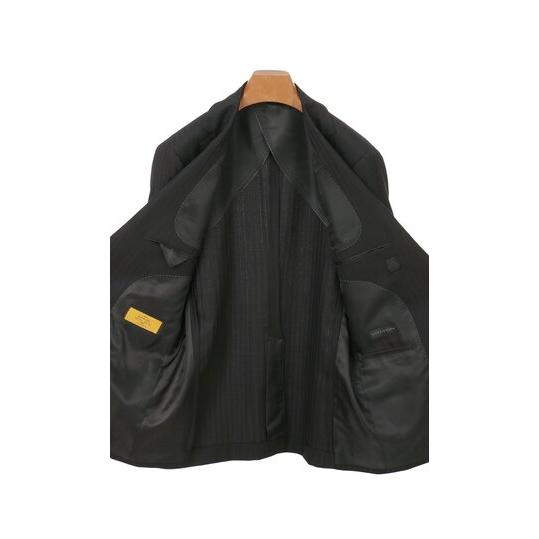 【洋服の青山】スリーピース スーツ メンズ スリム 春夏秋冬用 ブラック系 ストライプ ウール100% ベスト 付き 2ボタン ノータック ストレッチ 動きやすいの画像