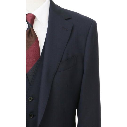 【洋服の青山】スーツ メンズ スリム 3点セット 春夏秋冬 オールシーズン ネイビー 紺 動きやすい スリーピース 織柄 セットアップ 2ボタン ストレッチ 吸湿の画像