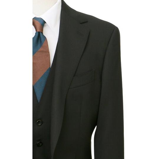 【洋服の青山】メンズ スリーピース スーツ ベスト付き ビジネス オフィス 春夏 秋冬 オールシーズン 黒 ブラック系 プレミアムスタイリッシュスーツ ストレッチの画像