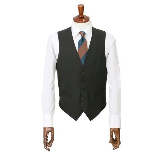 【洋服の青山】メンズ スリーピース スーツ ベスト付き ビジネス オフィス 春夏 秋冬 オールシーズン 黒 ブラック系 プレミアムスタイリッシュスーツ ストレッチの画像