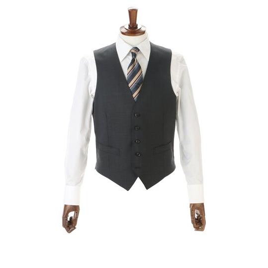 【洋服の青山】スリーピース 3点セット ウール100% プレミアム スーツ メンズ スリム 春夏 グレー 灰色 大きいサイズ 2ボタン 背抜き センターベント ビジネスの画像