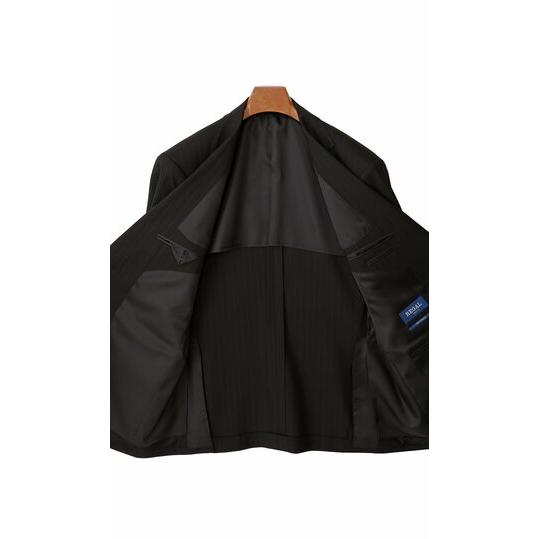 【洋服の青山】春夏 ブラック系 スタンダードスーツ【キング&トール】【Plastics Smart】 【ジャケット】 2ボタン 背抜き 切り台場 脇当て サイドベンツの画像