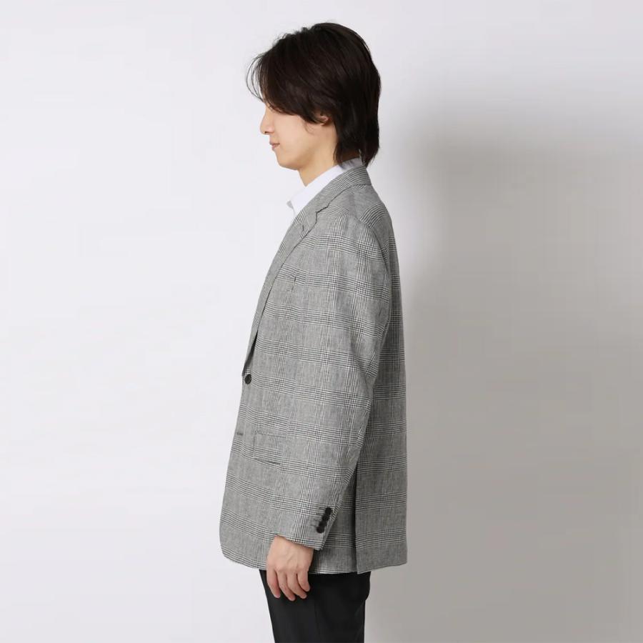 【洋服の青山】プレミアム ジャケット メンズ 春夏 スタンダード グレー 灰色 グレンチェック 麻混 吸湿 静電気抑制 2ボタン 背抜き 本台場 メンズジャケットの画像