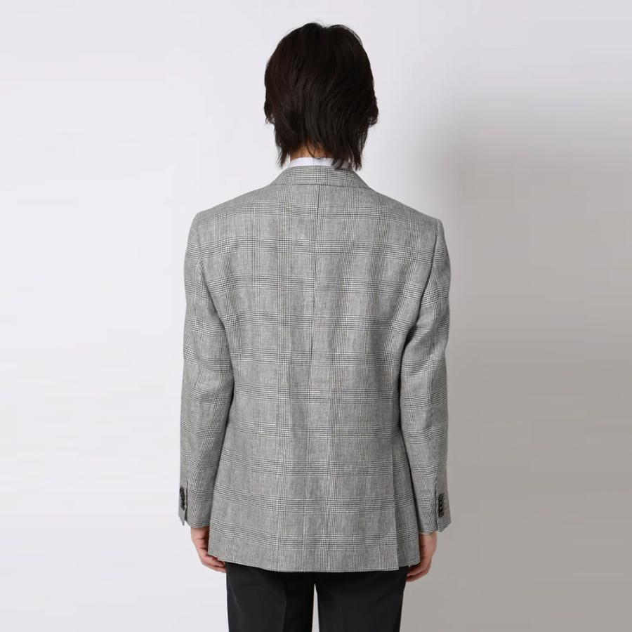 【洋服の青山】プレミアム ジャケット メンズ 春夏 スタンダード グレー 灰色 グレンチェック 麻混 吸湿 静電気抑制 2ボタン 背抜き 本台場 メンズジャケットの画像