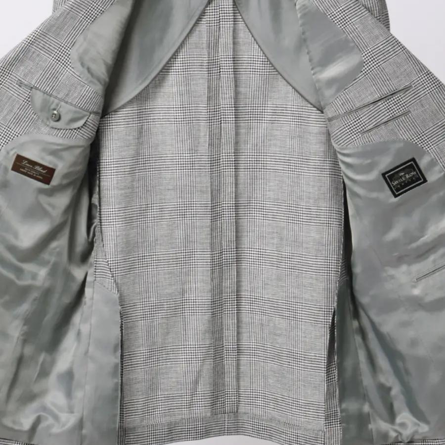 【洋服の青山】プレミアム ジャケット メンズ 春夏 スタンダード グレー 灰色 グレンチェック 麻混 吸湿 静電気抑制 2ボタン 背抜き 本台場 メンズジャケットの画像