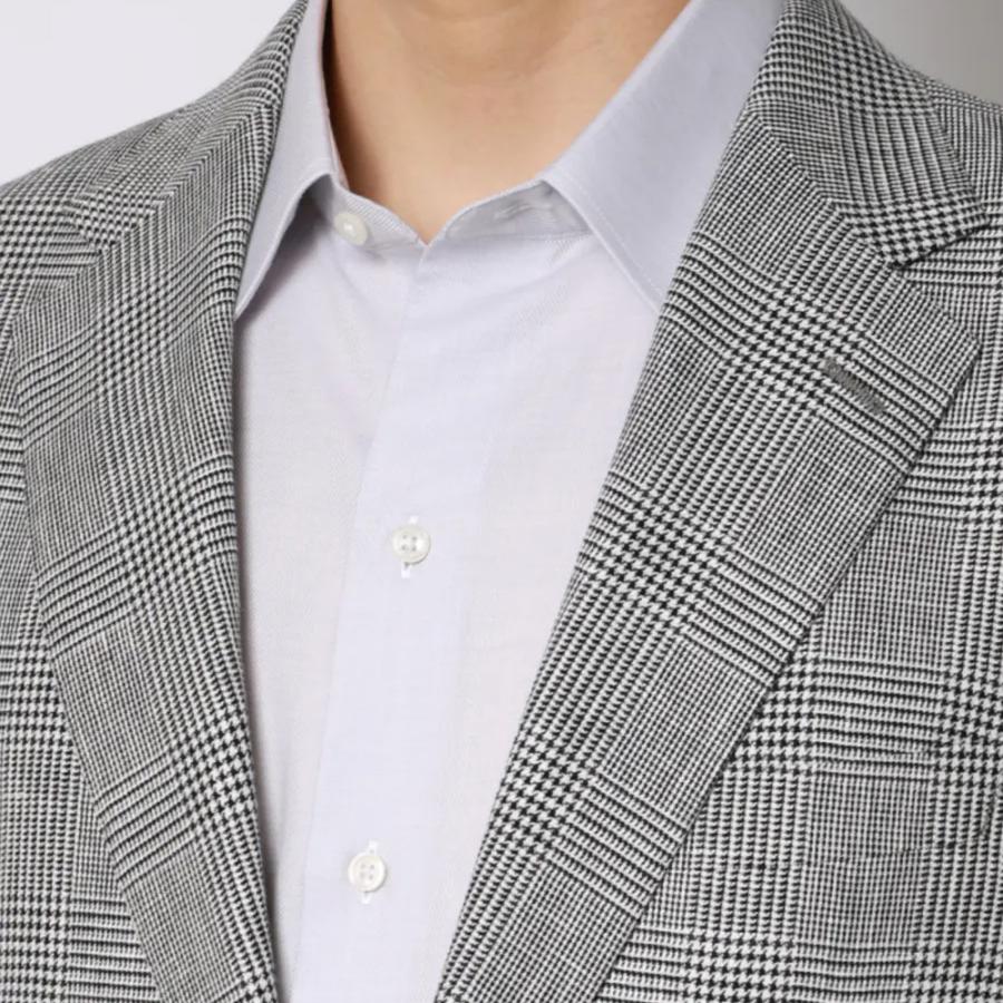 【洋服の青山】プレミアム ジャケット メンズ 春夏 スタンダード グレー 灰色 グレンチェック 麻混 吸湿 静電気抑制 2ボタン 背抜き 本台場 メンズジャケットの画像