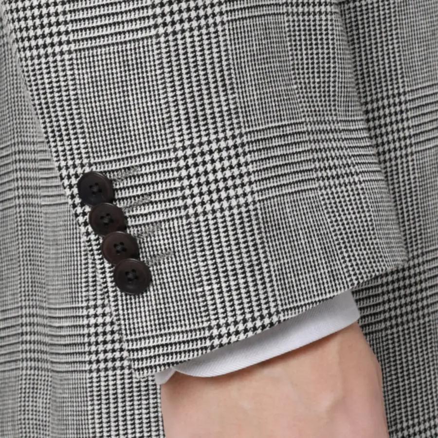 【洋服の青山】プレミアム ジャケット メンズ 春夏 スタンダード グレー 灰色 グレンチェック 麻混 吸湿 静電気抑制 2ボタン 背抜き 本台場 メンズジャケットの画像