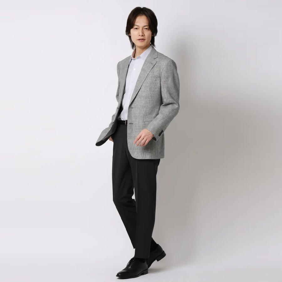 【洋服の青山】プレミアム ジャケット メンズ 春夏 スタンダード グレー 灰色 グレンチェック 麻混 吸湿 静電気抑制 2ボタン 背抜き 本台場 メンズジャケットの画像