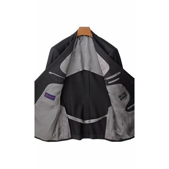 【洋服の青山】プレミアム ウール100％ ジョン キャベンディッシュ インポート生地 スーツ メンズ ゆったり 春夏 グレー 灰色 ストライプ 通勤 出張 営業 式典の画像