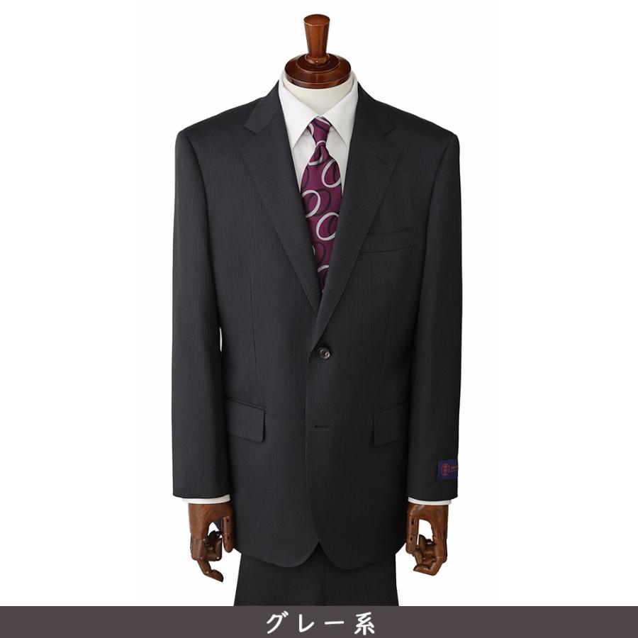 【洋服の青山】プレミアム ウール100％ ジョン キャベンディッシュ インポート生地 スーツ メンズ ゆったり 春夏 グレー 灰色 ストライプ 通勤 出張 営業 式典の画像