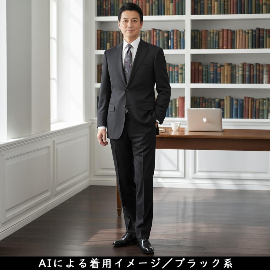 【洋服の青山】プレミアム ウール100％ ジョン キャベンディッシュ インポート生地 スーツ メンズ ゆったり 春夏 ブラック 織柄 サイドベンツ ビジネス 通勤の画像