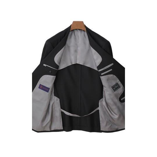 【洋服の青山】プレミアム ウール100％ ジョン キャベンディッシュ インポート生地 スーツ メンズ ゆったり 春夏 ブラック 織柄 サイドベンツ ビジネス 通勤の画像
