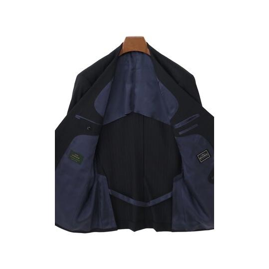 【洋服の青山】DORMEUIL ドーメル ウール100% 本台場 サイドベンツ プレミアム スーツ メンズ ゆったり 春夏 ネイビー 紺 ストライプ 大きいサイズ ワンタックの画像