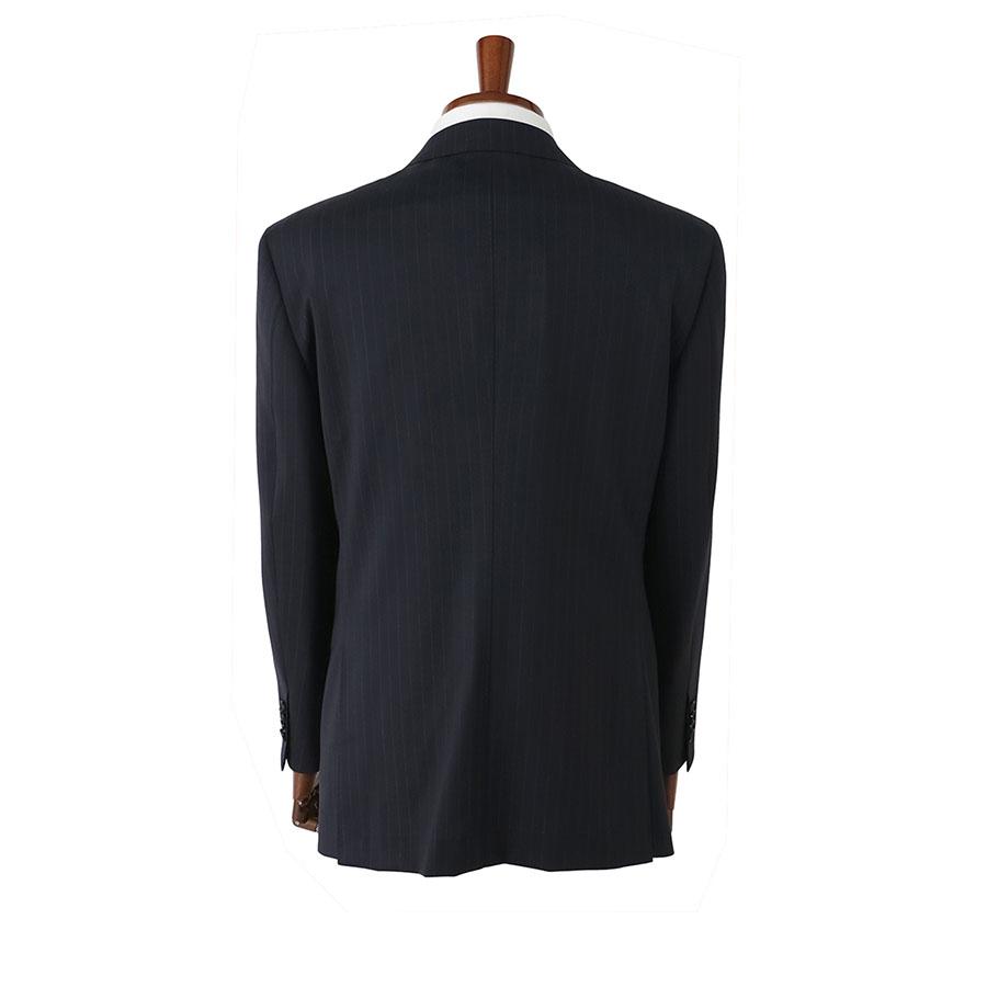 【洋服の青山】DORMEUIL ドーメル ウール100% 本台場 サイドベンツ プレミアム スーツ メンズ ゆったり 春夏 ネイビー 紺 ストライプ 大きいサイズ ワンタックの画像