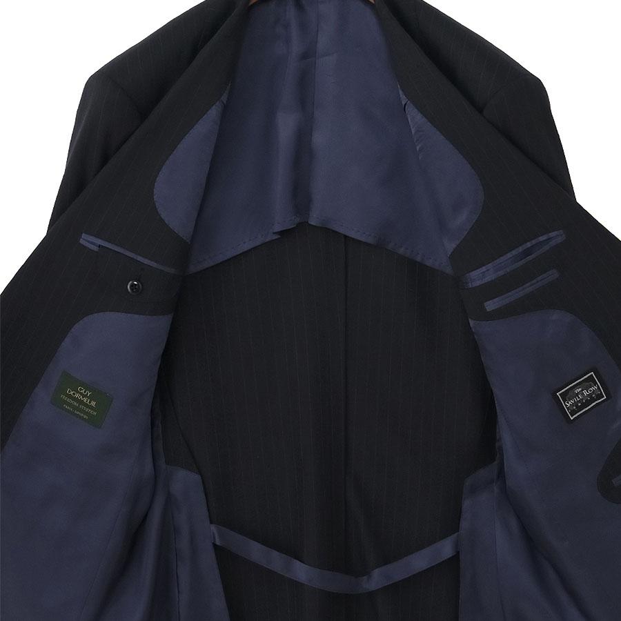 【洋服の青山】DORMEUIL ドーメル ウール100% 本台場 サイドベンツ プレミアム スーツ メンズ ゆったり 春夏 ネイビー 紺 ストライプ 大きいサイズ ワンタックの画像