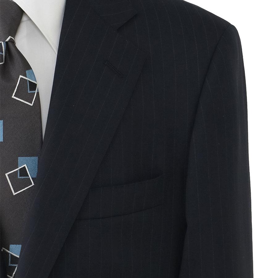 【洋服の青山】DORMEUIL ドーメル ウール100% 本台場 サイドベンツ プレミアム スーツ メンズ ゆったり 春夏 ネイビー 紺 ストライプ 大きいサイズ ワンタックの画像