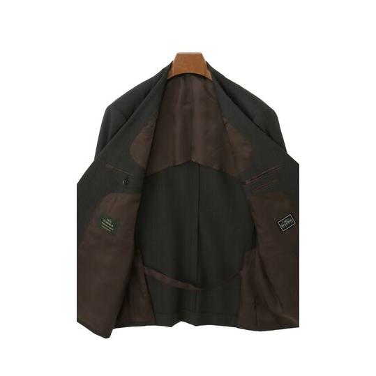【洋服の青山】DORMEUIL ドーメル ウール100% 本台場 サイドベンツ プレミアム スーツ メンズ ゆったり 春夏 ブラウン 茶色 ストライプ 大きいサイズ ワンタックの画像