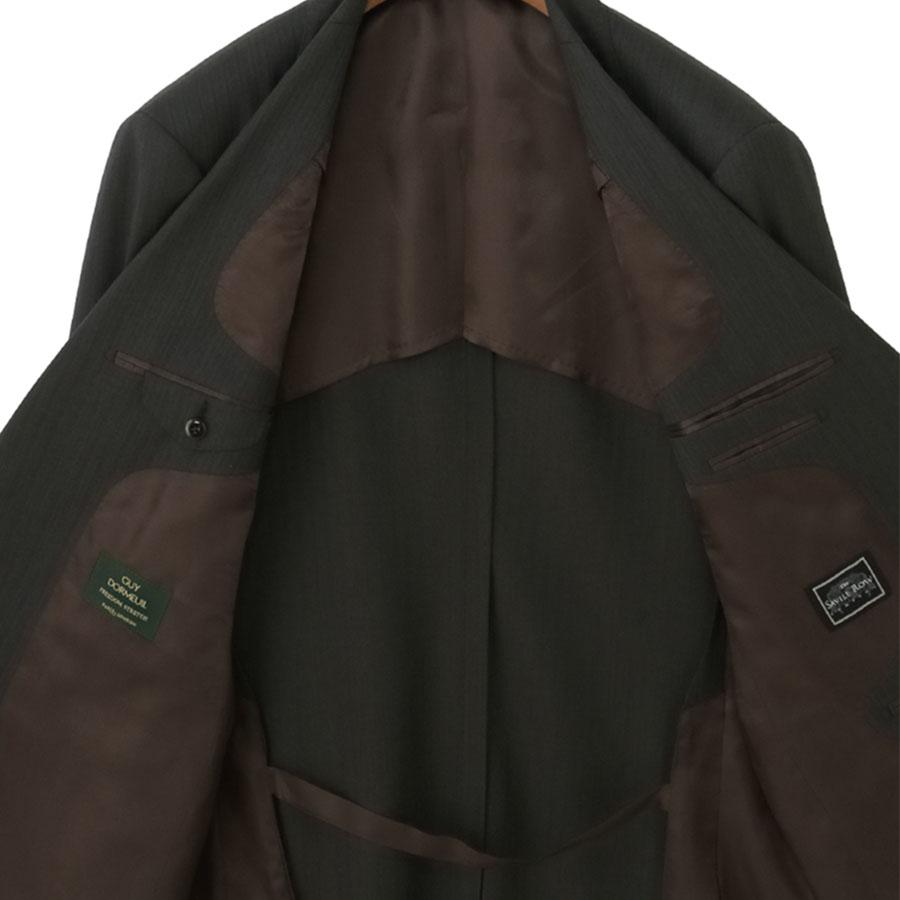 【洋服の青山】DORMEUIL ドーメル ウール100% 本台場 サイドベンツ プレミアム スーツ メンズ ゆったり 春夏 ブラウン 茶色 ストライプ 大きいサイズ ワンタックの画像