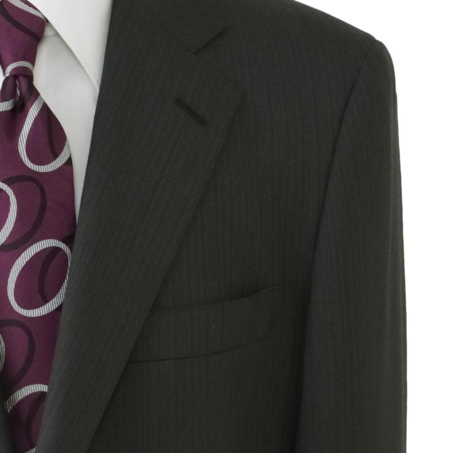 【洋服の青山】DORMEUIL ドーメル ウール100% 本台場 サイドベンツ プレミアム スーツ メンズ ゆったり 春夏 ブラウン 茶色 ストライプ 大きいサイズ ワンタックの画像