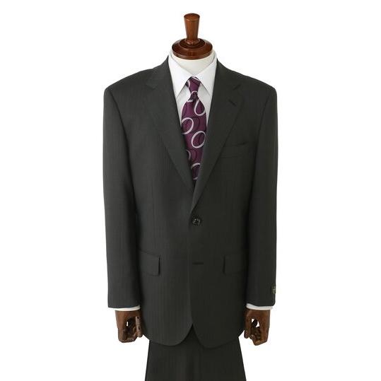 【洋服の青山】DORMEUIL ドーメル ウール100% 本台場 サイドベンツ プレミアム スーツ メンズ ゆったり 春夏 ブラウン 茶色 ストライプ 大きいサイズ ワンタックの画像