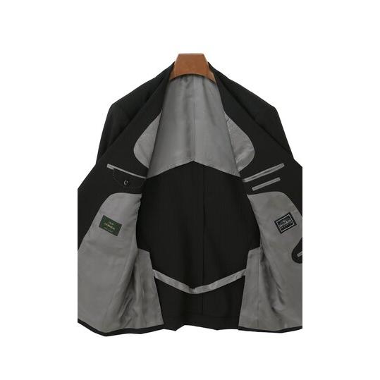 【洋服の青山】DORMEUIL ドーメル ウール100% 本台場 サイドベンツ プレミアム スーツ メンズ ゆったり 春夏 ブラック 黒 ストライプ 大きいサイズ ワンタックの画像