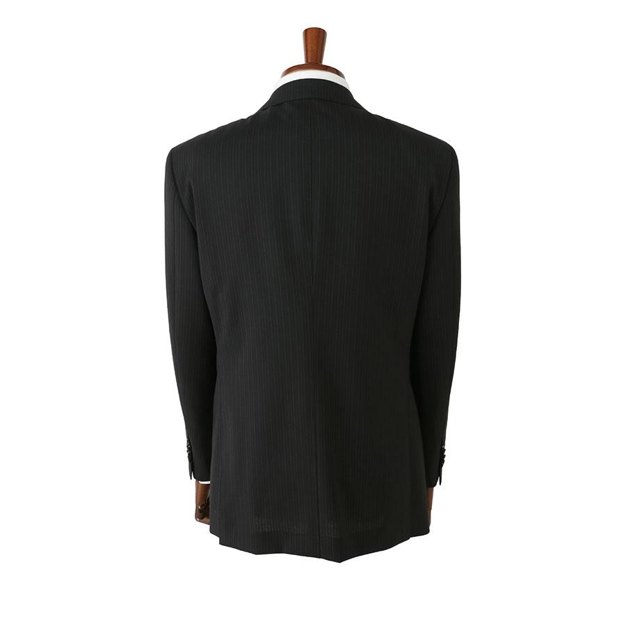 【洋服の青山】DORMEUIL ドーメル ウール100% 本台場 サイドベンツ プレミアム スーツ メンズ ゆったり 春夏 ブラック 黒 ストライプ 大きいサイズ ワンタックの画像