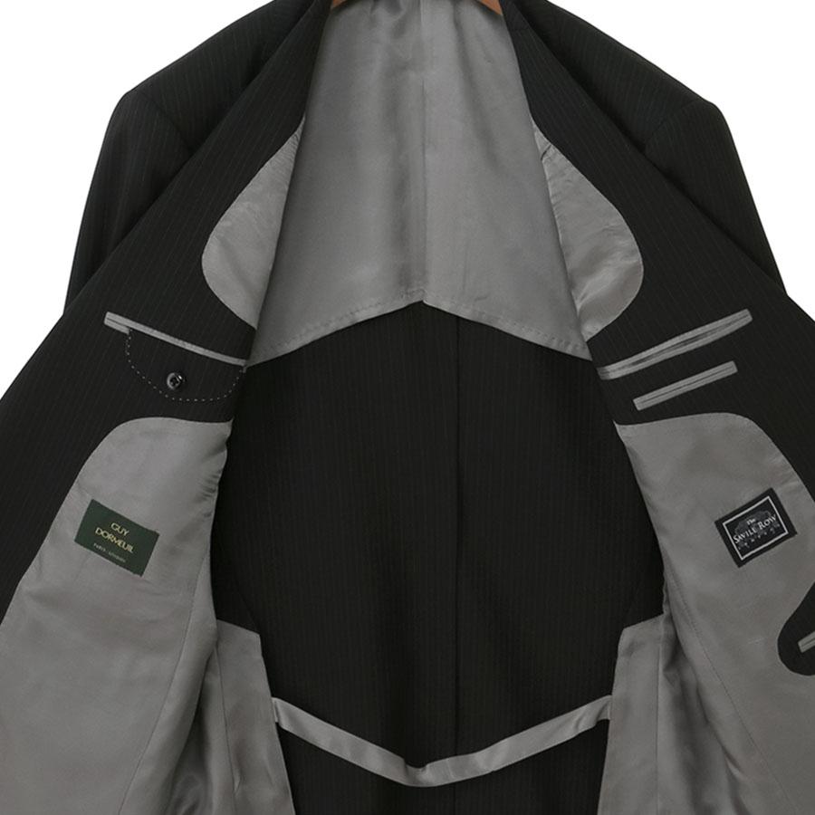 【洋服の青山】DORMEUIL ドーメル ウール100% 本台場 サイドベンツ プレミアム スーツ メンズ ゆったり 春夏 ブラック 黒 ストライプ 大きいサイズ ワンタックの画像