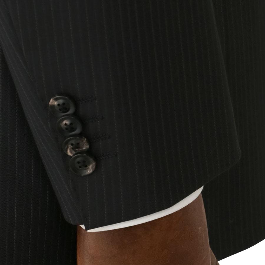 【洋服の青山】DORMEUIL ドーメル ウール100% 本台場 サイドベンツ プレミアム スーツ メンズ ゆったり 春夏 ブラック 黒 ストライプ 大きいサイズ ワンタックの画像