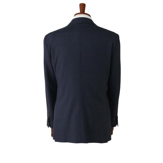 【洋服の青山】グアベロ プレミアム ウール100% GUABELLO スーツ メンズ スリム 春夏 ネイビー チェック 2ボタン 背抜き サイドベンツ 本切羽 本台場 ワンタックの画像