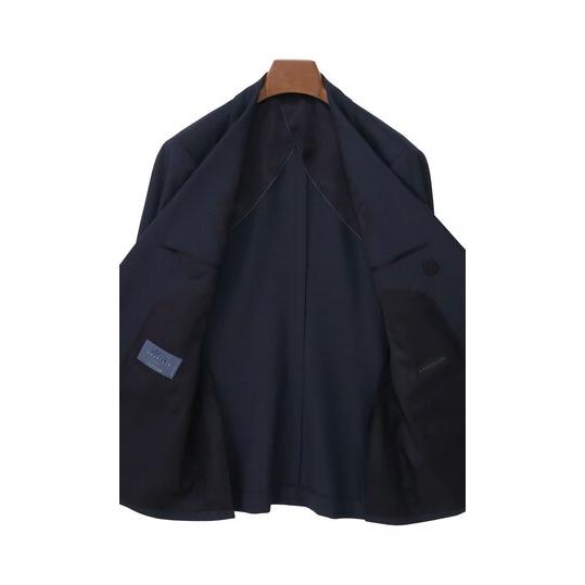 【洋服の青山】グアベロ プレミアム ウール100% GUABELLO スーツ メンズ スリム 春夏 ネイビー チェック 2ボタン 背抜き サイドベンツ 本切羽 本台場 ワンタックの画像