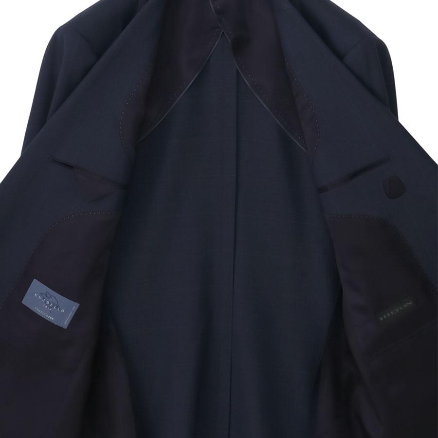 【洋服の青山】グアベロ プレミアム ウール100% GUABELLO スーツ メンズ スリム 春夏 ネイビー チェック 2ボタン 背抜き サイドベンツ 本切羽 本台場 ワンタックの画像