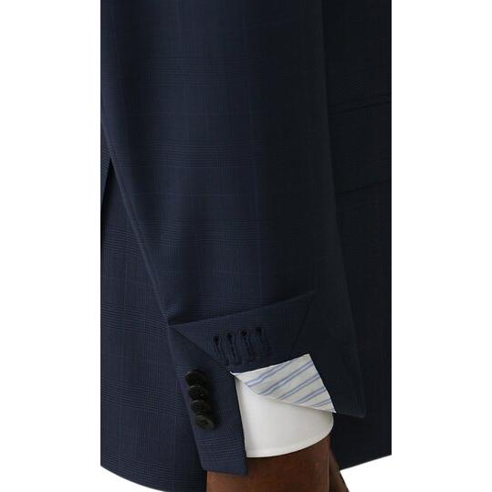 【洋服の青山】グアベロ プレミアム ウール100% GUABELLO スーツ メンズ スリム 春夏 ネイビー チェック 2ボタン 背抜き サイドベンツ 本切羽 本台場 ワンタックの画像
