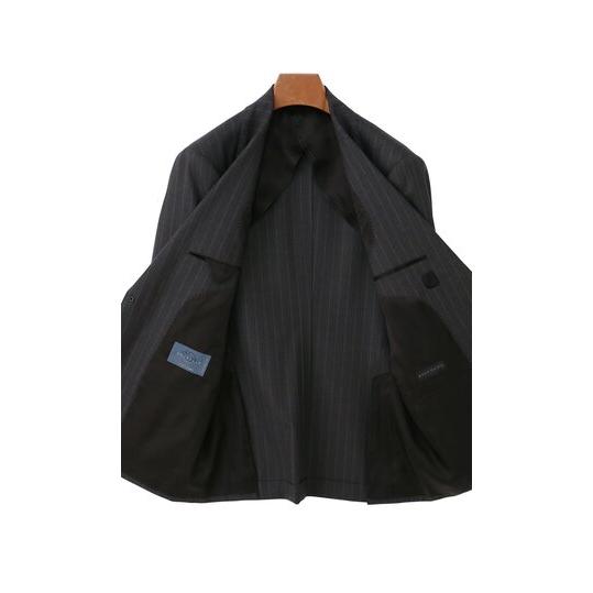 【洋服の青山】GUABELLO グアベロ ウール100 本台場 本切羽 サイドベンツ プレミアム スーツ メンズ スリム 春夏 グレー ストライプ ワンタック インポート生地の画像