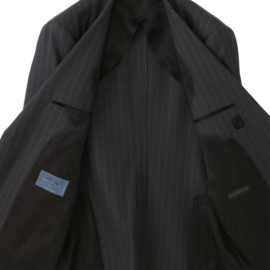 【洋服の青山】GUABELLO グアベロ ウール100 本台場 本切羽 サイドベンツ プレミアム スーツ メンズ スリム 春夏 グレー ストライプ ワンタック インポート生地の画像