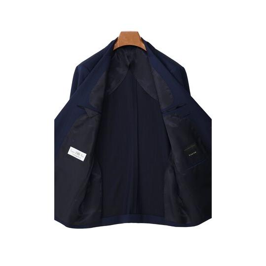 【洋服の青山】プレミアム Super130’s ウール カシミヤ ブレンド スーツ メンズ スリム 春夏秋冬 ブルー 青 ストライプ 大きいサイズ シングル ビジネス 通勤の画像