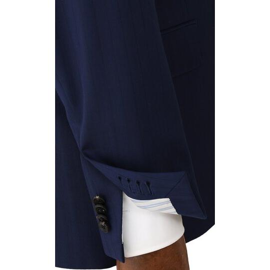 【洋服の青山】プレミアム Super130’s ウール カシミヤ ブレンド スーツ メンズ スリム 春夏秋冬 ブルー 青 ストライプ 大きいサイズ シングル ビジネス 通勤の画像