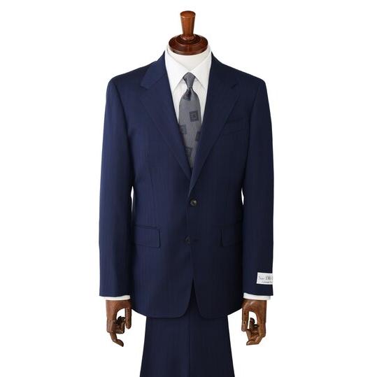 【洋服の青山】プレミアム Super130’s ウール カシミヤ ブレンド スーツ メンズ スリム 春夏秋冬 ブルー 青 ストライプ 大きいサイズ シングル ビジネス 通勤の画像