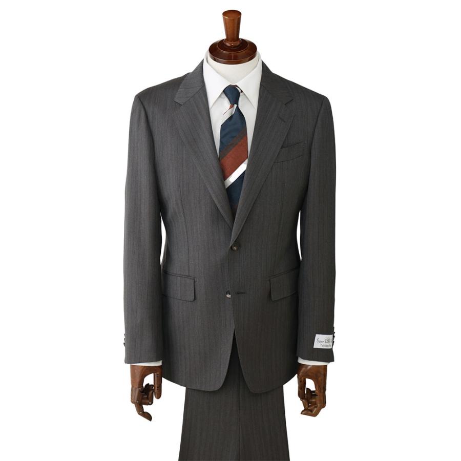 【洋服の青山】プレミアム Super130’s ウール カシミヤ ブレンド スーツ メンズ スリム 春夏秋冬 グレー 灰色 ストライプ 大きいサイズ シングル ビジネス 通勤の画像