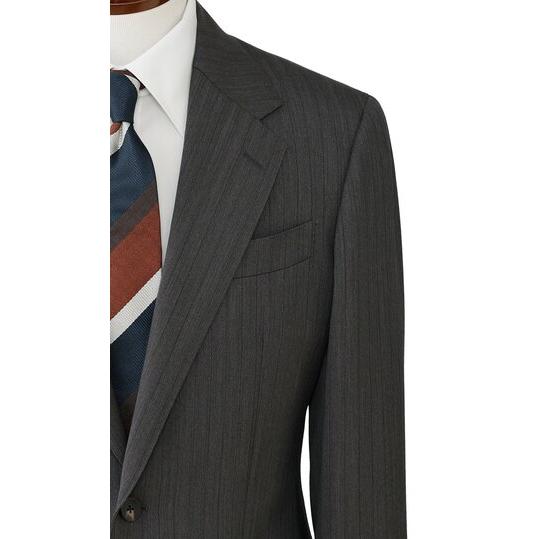 【洋服の青山】プレミアム Super130’s ウール カシミヤ ブレンド スーツ メンズ スリム 春夏秋冬 グレー 灰色 ストライプ 大きいサイズ シングル ビジネス 通勤の画像