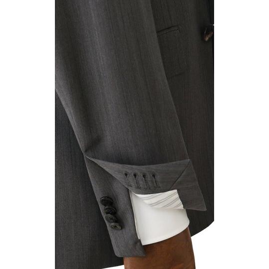 【洋服の青山】プレミアム Super130’s ウール カシミヤ ブレンド スーツ メンズ スリム 春夏秋冬 グレー 灰色 ストライプ 大きいサイズ シングル ビジネス 通勤の画像