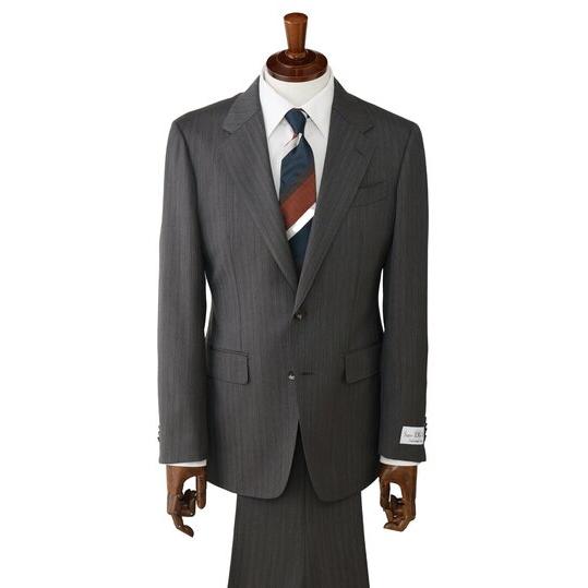 【洋服の青山】プレミアム Super130’s ウール カシミヤ ブレンド スーツ メンズ スリム 春夏秋冬 グレー 灰色 ストライプ 大きいサイズ シングル ビジネス 通勤の画像